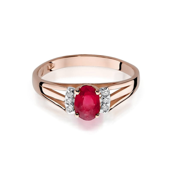 Inel Aur 14K cu Garnet 0.50 ct si Diamante - Roz