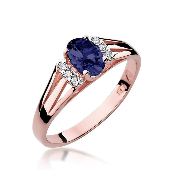 Inel Aur 14K cu Safir 0.70 ct si Diamante Naturale 0.05 ct
