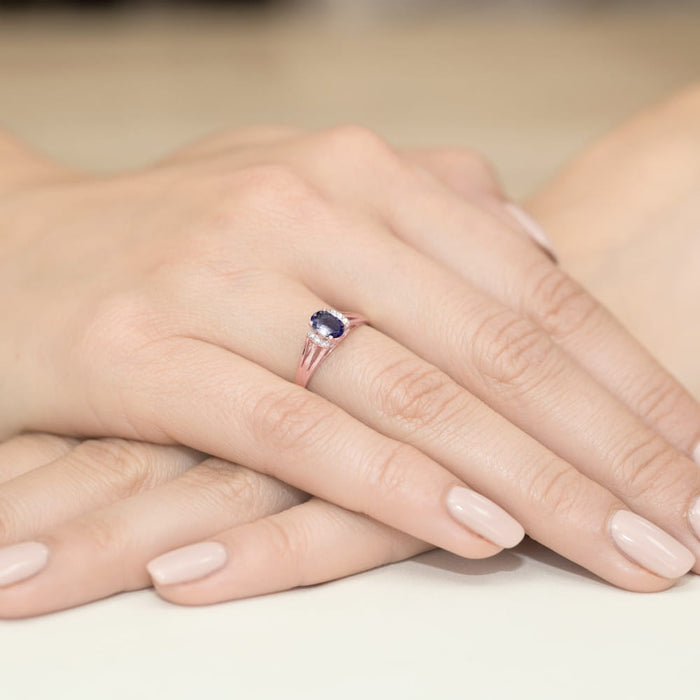 Inel Aur 14K cu Safir 0.70 ct si Diamante Naturale 0.05 ct