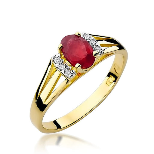 Inel Aur 14K cu Garnet 0.50 ct si Diamante - Galben