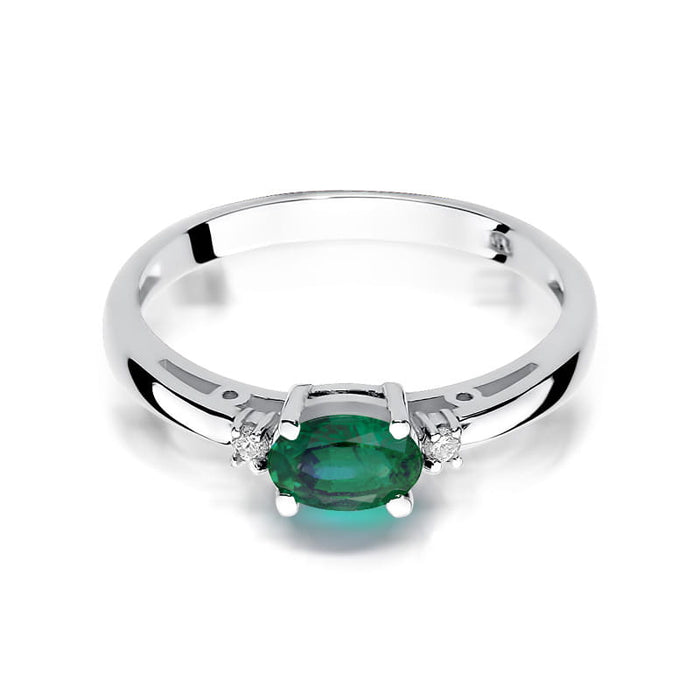 Inel Aur 14k cu Smarald 0.40 ct - Alb