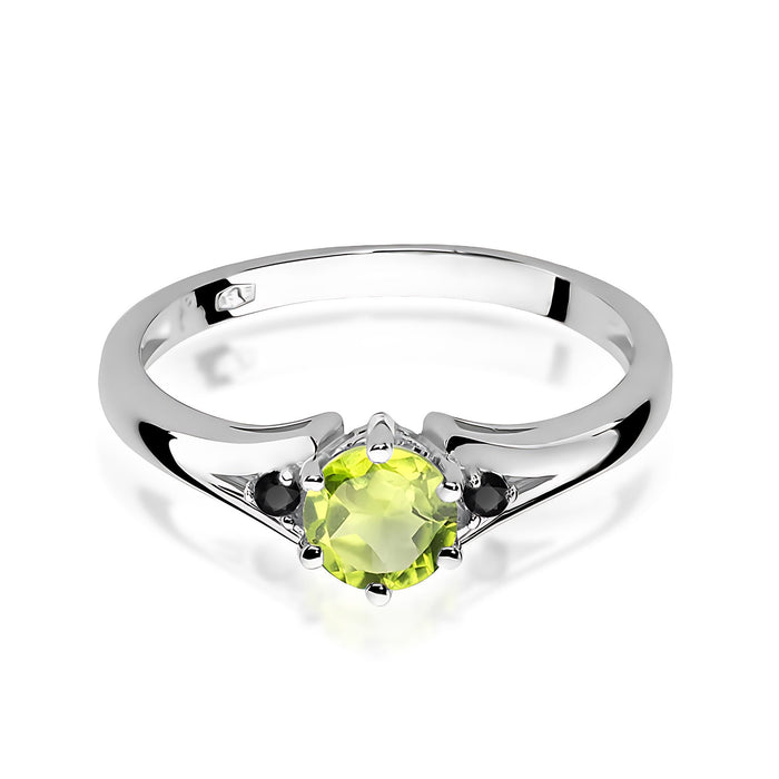Inel Aur 14K cu Peridot 0.60 ct si Diamante Naturale Negre 0.029 ct