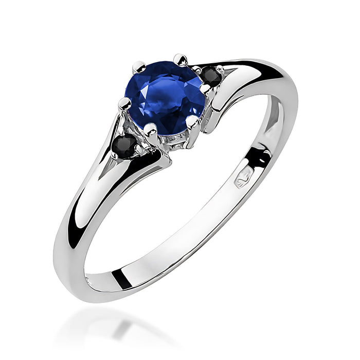 Inel Aur 14K cu Safir 0.50 ct si Diamante Naturale Negre 0.03 ct