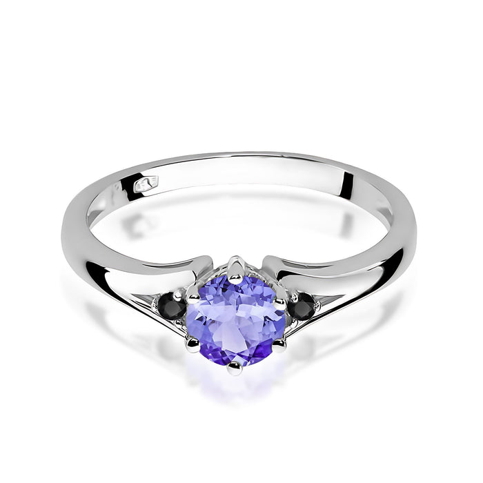 Inel Aur 14K cu Tanzanit 0.50 ct si Diamante Naturale Negre 0.03 ct