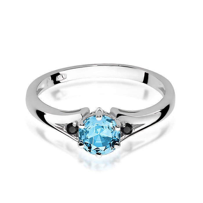 Inel Aur 14K cu Topaz Swiss 0.50 ct si Diamante Naturale Negre 0.03 ct