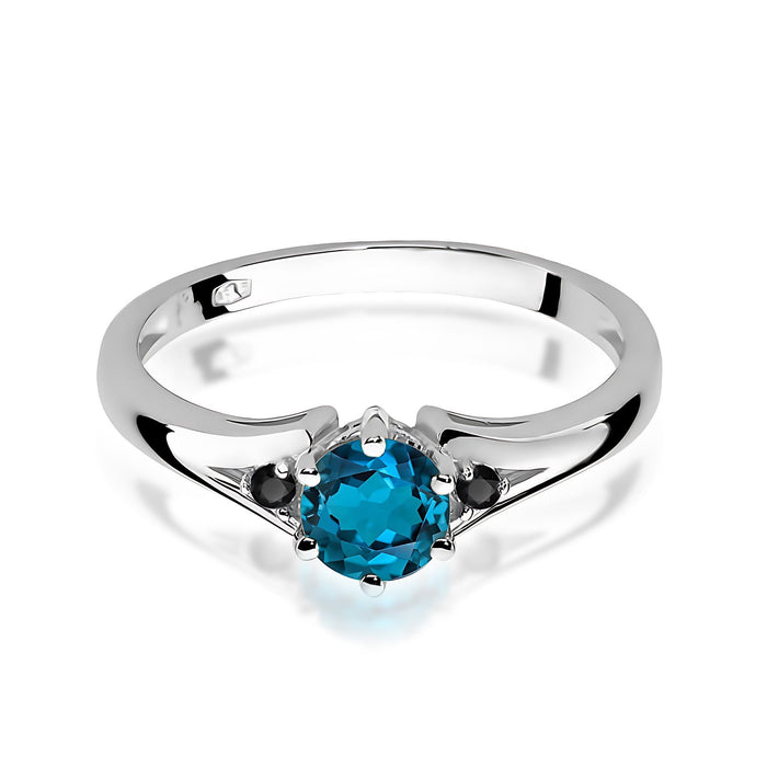 Inel Aur 14k cu Topaz London Blue 0.50 ct si  Diamante Naturale Negre 0.029 ct