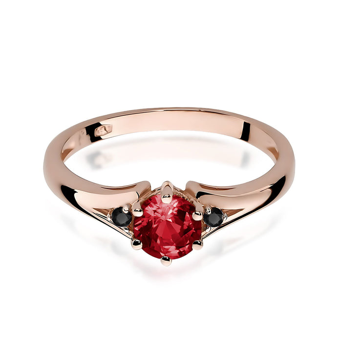 Inel Aur 14k cu Garnet 0.60 ct si Diamante Naturale Negre 0.029 ct