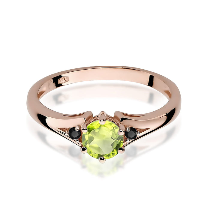 Inel Aur 14K cu Peridot 0.60 ct si Diamante Naturale Negre 0.029 ct