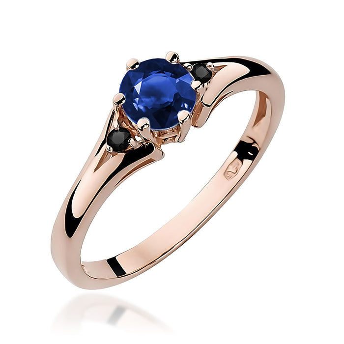 Inel Aur 14K cu Safir 0.50 ct si Diamante Naturale Negre 0.03 ct
