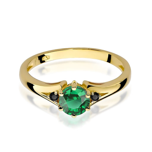 Inel Aur 14K cu Smarald 0.50 ct si Diamante Naturale Negre 0.029 ct