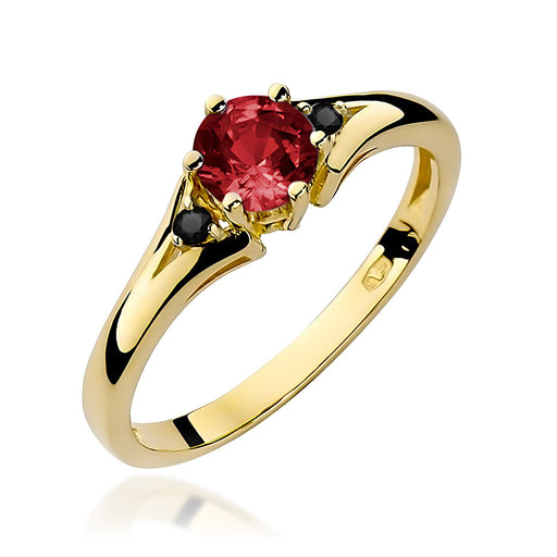Inel Aur 14k cu Garnet 0.60 ct si Diamante Naturale Negre 0.029 ct