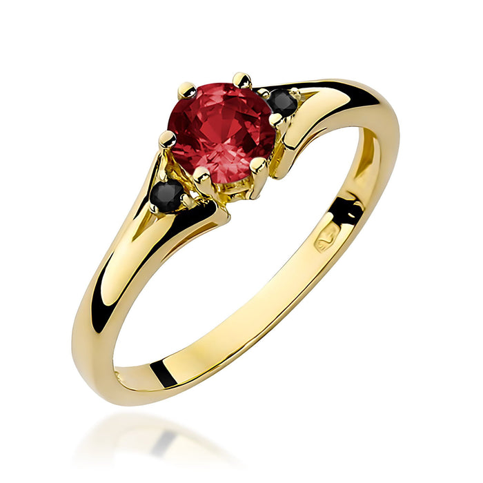 Inel Aur 14k cu Garnet 0.60 ct si Diamante Naturale Negre 0.029 ct