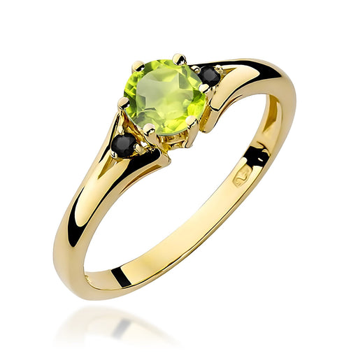 Inel Aur 14K cu Peridot 0.60 ct si Diamante Naturale Negre 0.029 ct