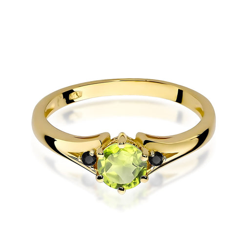 Inel Aur 14K cu Peridot 0.60 ct si Diamante Naturale Negre 0.029 ct