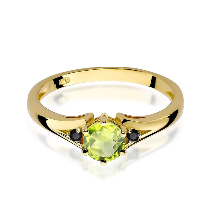 Inel Aur 14K cu Peridot 0.60 ct si Diamante Naturale Negre 0.029 ct