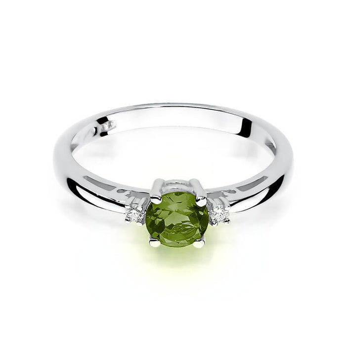 Inel Aur 14K cu Peridot 0.60 ct si Diamante 0.03 ct - Alb