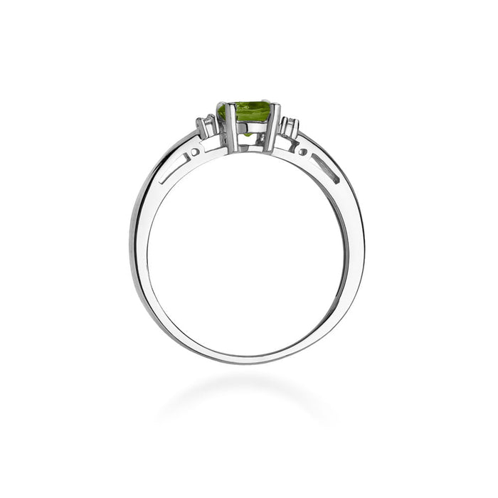 Inel Aur 14K cu Peridot 0.60 ct si Diamante 0.03 ct - Alb