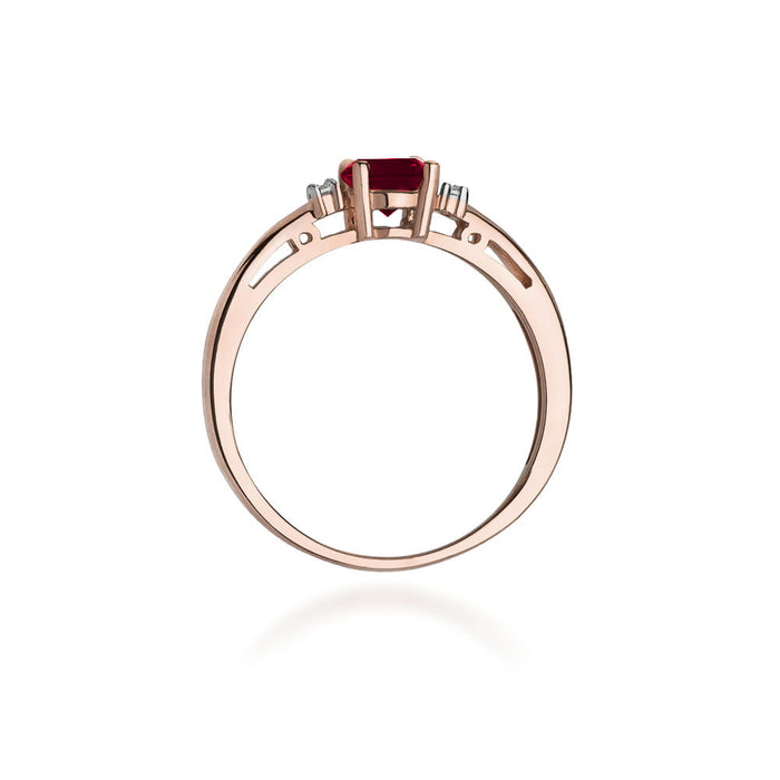 Inel Aur 14K cu Garnet 0.60 ct si Diamante Naturale 0.03 ct