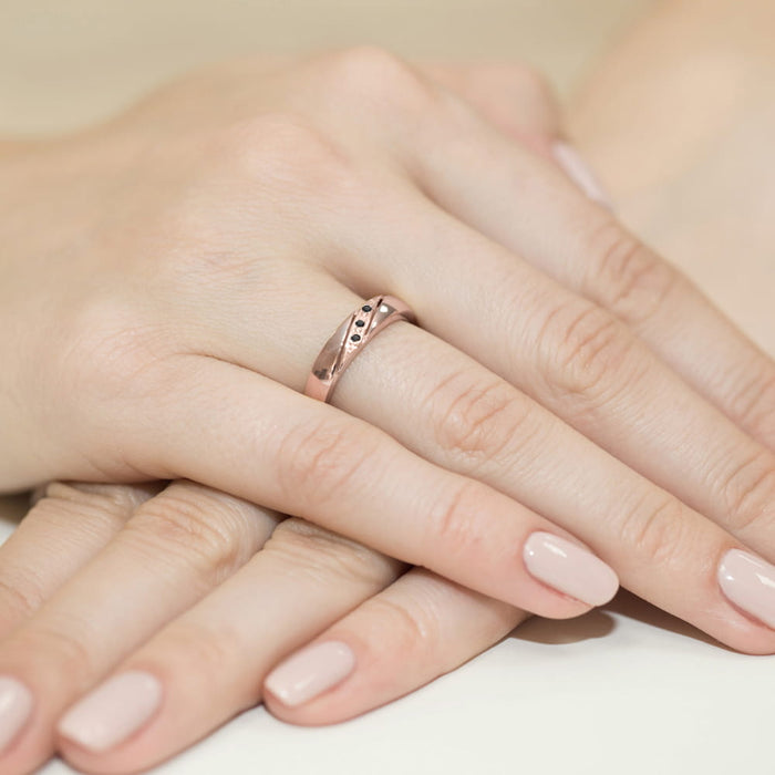 Inel Aur 14K cu Diamante Naturale Negre 0.015 ct