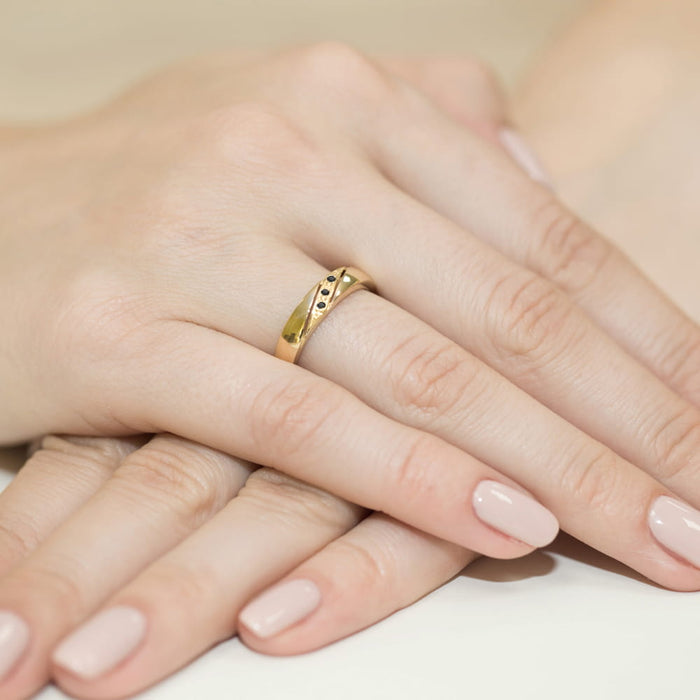 Inel Aur 14K cu Diamante Naturale Negre 0.015 ct