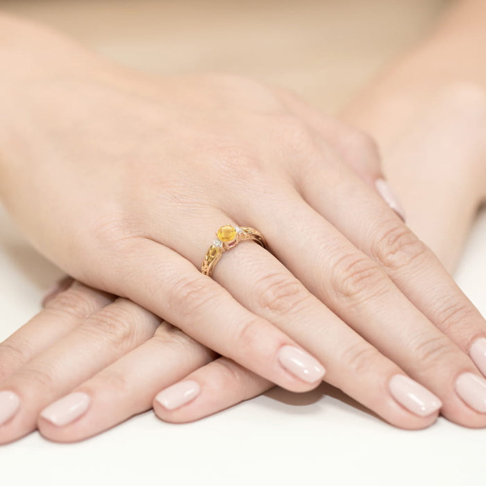 Inel Aur 14K cu Citrin 0.50 ct si Diamante Naturale Naturale 0.02 ct