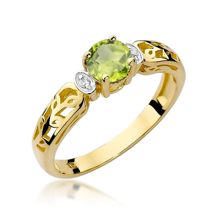 Inel Aur 14K cu Peridot 0.60 ct si Diamante Naturale 0.02 ct