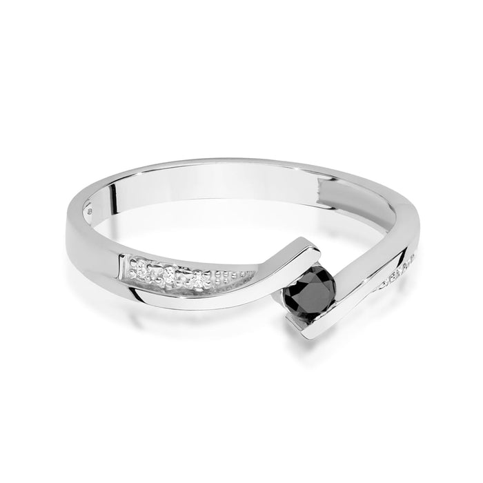 Inel Aur 14K cu Diamant Natural Negru 0.12 ct si Diamant Natural 0.03 ct