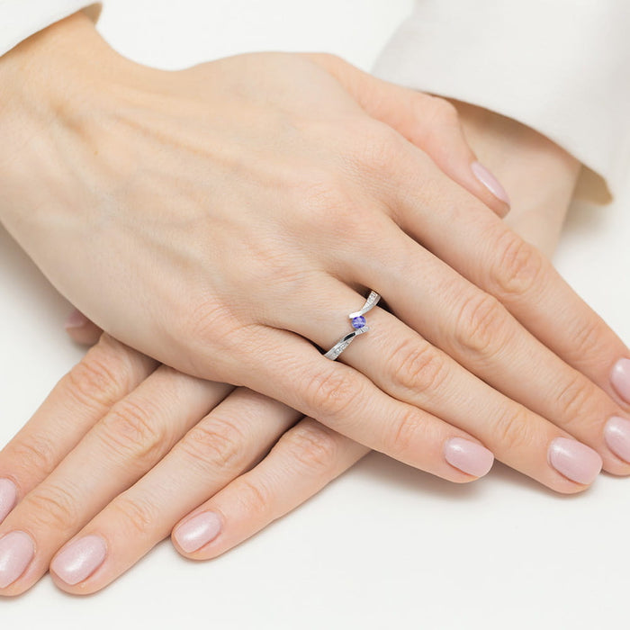 Inel Aur 14K cu Tanzanit 0.15 ct si Diamante 0.03 ct - Alb