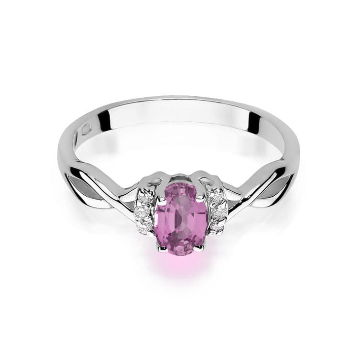 Inel Aur 14K cu Pink Sapphire 0.45 ct si Diamante Naturale 0.05 ct