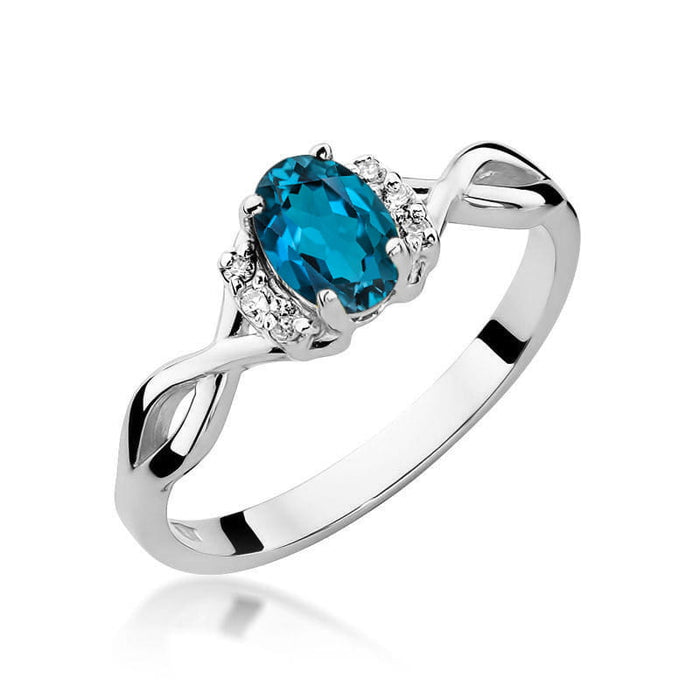 Inel Aur 14k cu Topaz London Blue 0.50 ct si Diamante Naturale 0.05 ct
