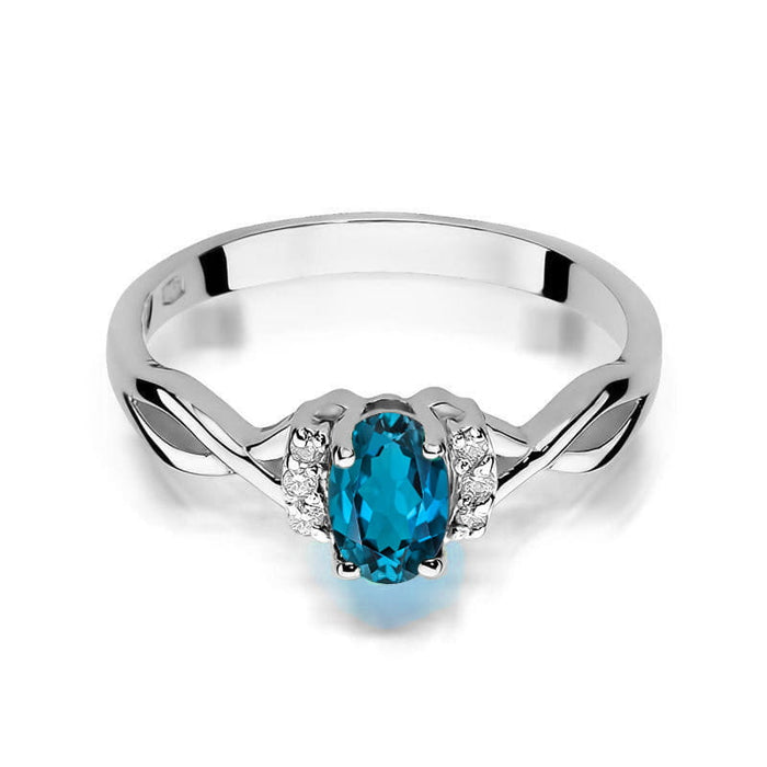 Inel Aur 14K cu Topaz London Blue 0.50 ct si Diamante Naturale 0.05 ct