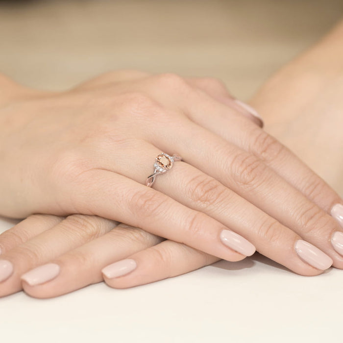 Inel Aur 14k cu Morganit 0.60 ct si Diamante 0.05 ct - Roz