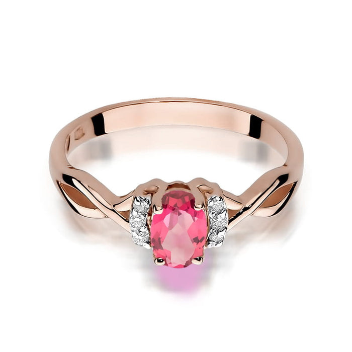 Inel Aur 14k cu Topaz Roz 0.50 ct si Diamante 0.05 ct - Roz