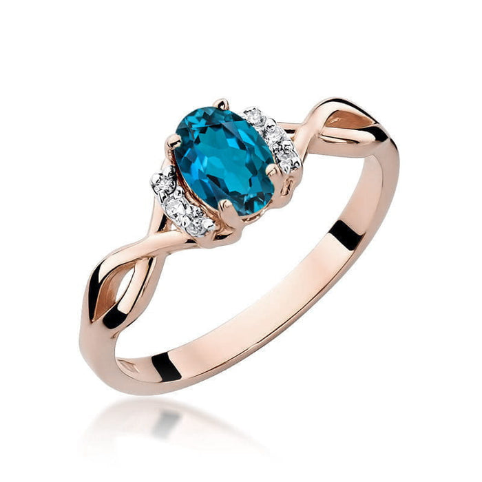 Inel Aur 14K cu Topaz London Blue 0.50 ct si Diamante Naturale 0.05 ct