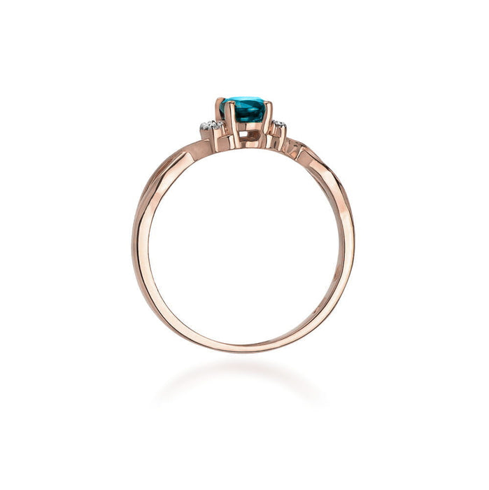 Inel Aur 14K cu Topaz London Blue 0.50 ct si Diamante Naturale 0.05 ct
