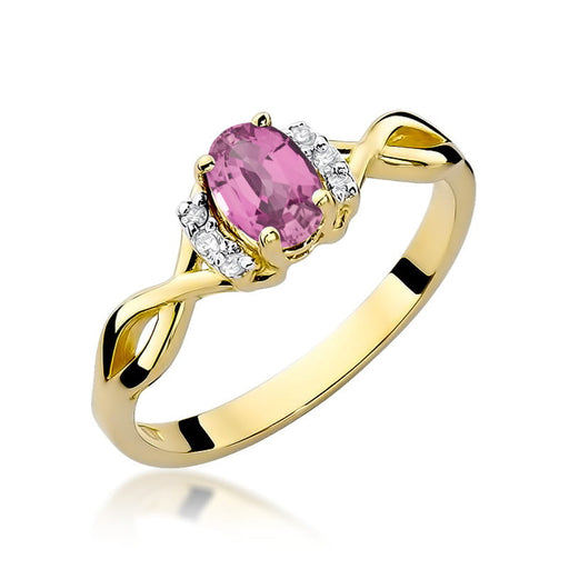 Inel Aur 14K cu Pink Sapphire 0.45 ct si Diamante Naturale 0.05 ct