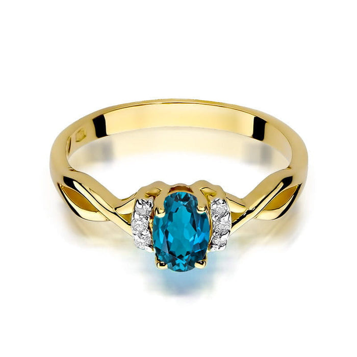 Inel Aur 14K cu Topaz London Blue 0.50 ct si Diamante Naturale 0.05 ct