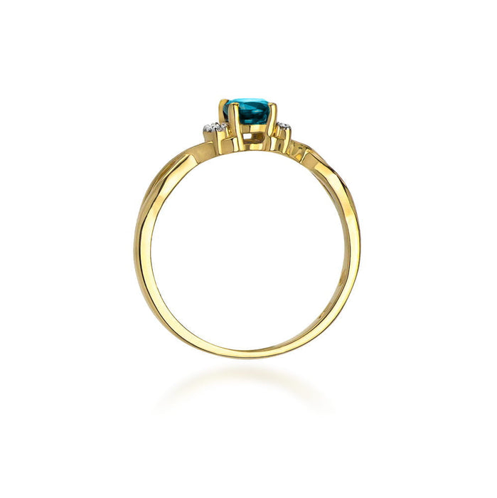 Inel Aur 14K cu Topaz London Blue 0.50 ct si Diamante Naturale 0.05 ct