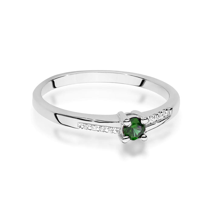Inel Aur 14K cu Smarald 0.15 ct si Diamante 0.04 ct - Alb