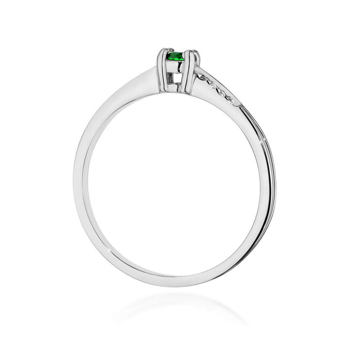 Inel Aur 14K cu Smarald 0.15 ct si Diamante 0.04 ct - Alb