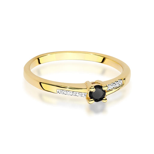 Inel Aur 14K cu Diamant Negru 0.12 ct si Diamante Naturale 0.04 ct