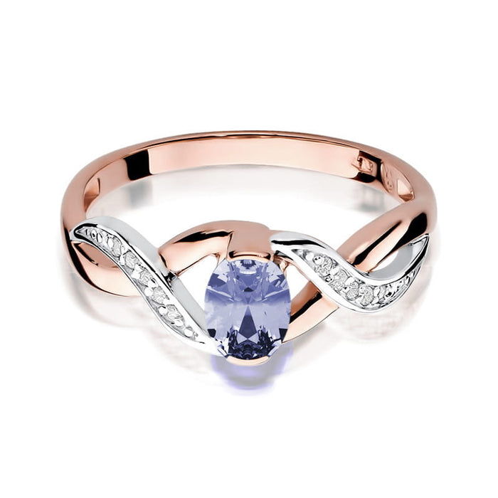 Inel Aur 14K cu Tanzanit 0.40 ct si Diamante Naturale 0.05 ct