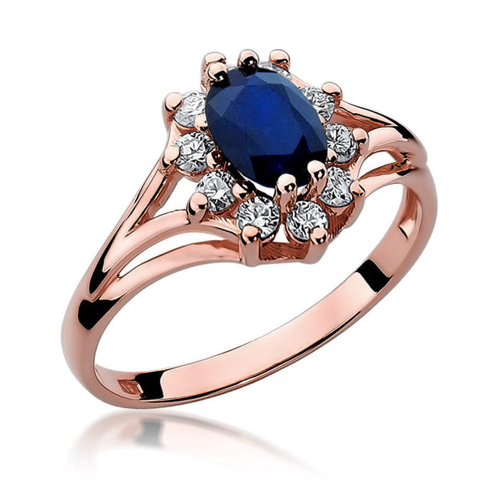 Inel Aur 14k cu Safir 0.90 ct si Diamante Naturale