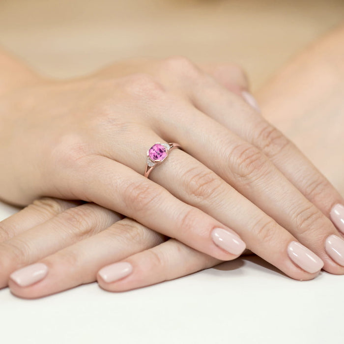 Inel Aur 14K cu Topaz Roz 1.10 ct si Diamante 0.01 ct - Roz