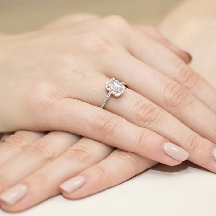 Inel Aur 14K Diamant Cultivat în Laborator 0,60ct Emerald W0403