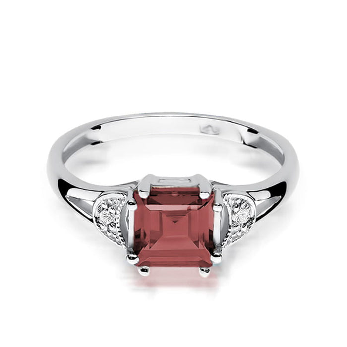 Inel Aur 14K cu Garnet 1.30 ct - Alb