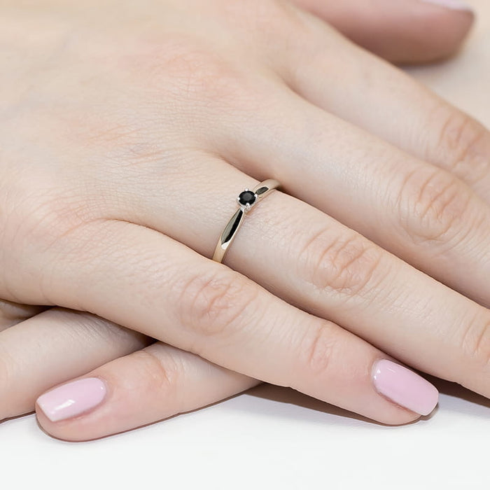 Inel Aur 14K cu Diamant Natural Negru 0.12 ct