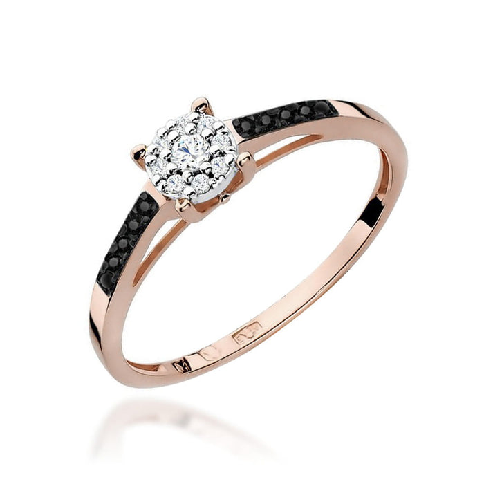 Inel Aur 14K cu Diamant 0.04 ct si Diamante Naturale Negre 0.04 ct