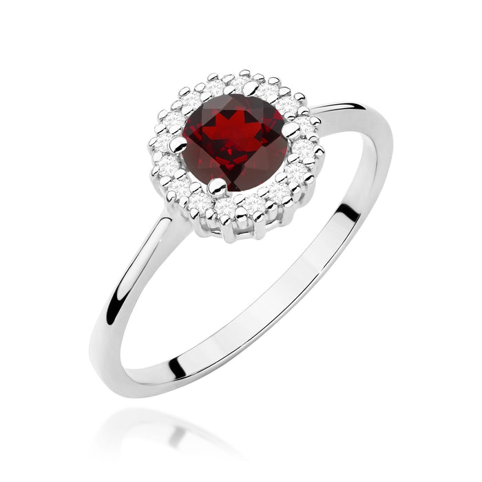 Inel Aur 14K cu Garnet 0.60 ct si Diamante Naturale Naturale 0.14 ct