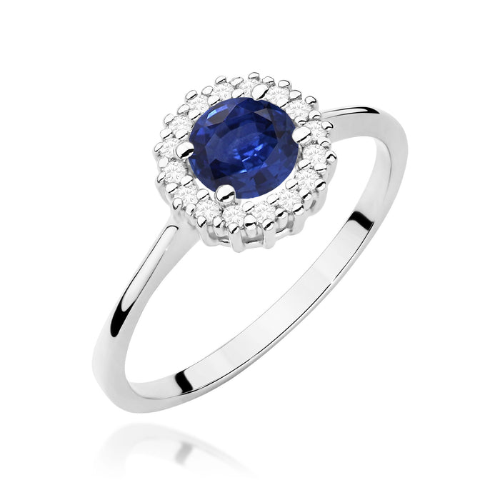 Inel Aur 14K cu Safir 0.50 ct si Diamante Naturale Naturale 0.14 ct